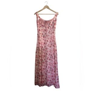 COMMENSE Pink Floral Backless Tie Flowy Dress Small